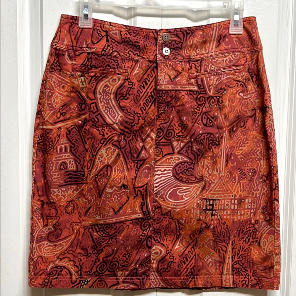 Chico’s Multi Color Retro Print Cotton Stretch Pocket Pencil Skirt Size 1 / M
